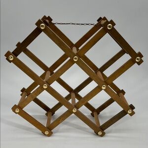 Vintage 70’s Accordion-Style Wooden Wine Rack with Gold Accents Five Bottle